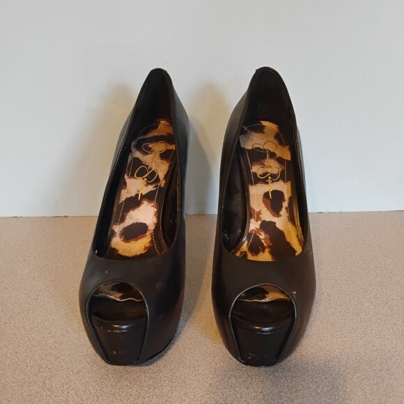 Jessica Simpson Black Peep Toe Platform Shoe, sz 8.5 - Picture 2 of 6